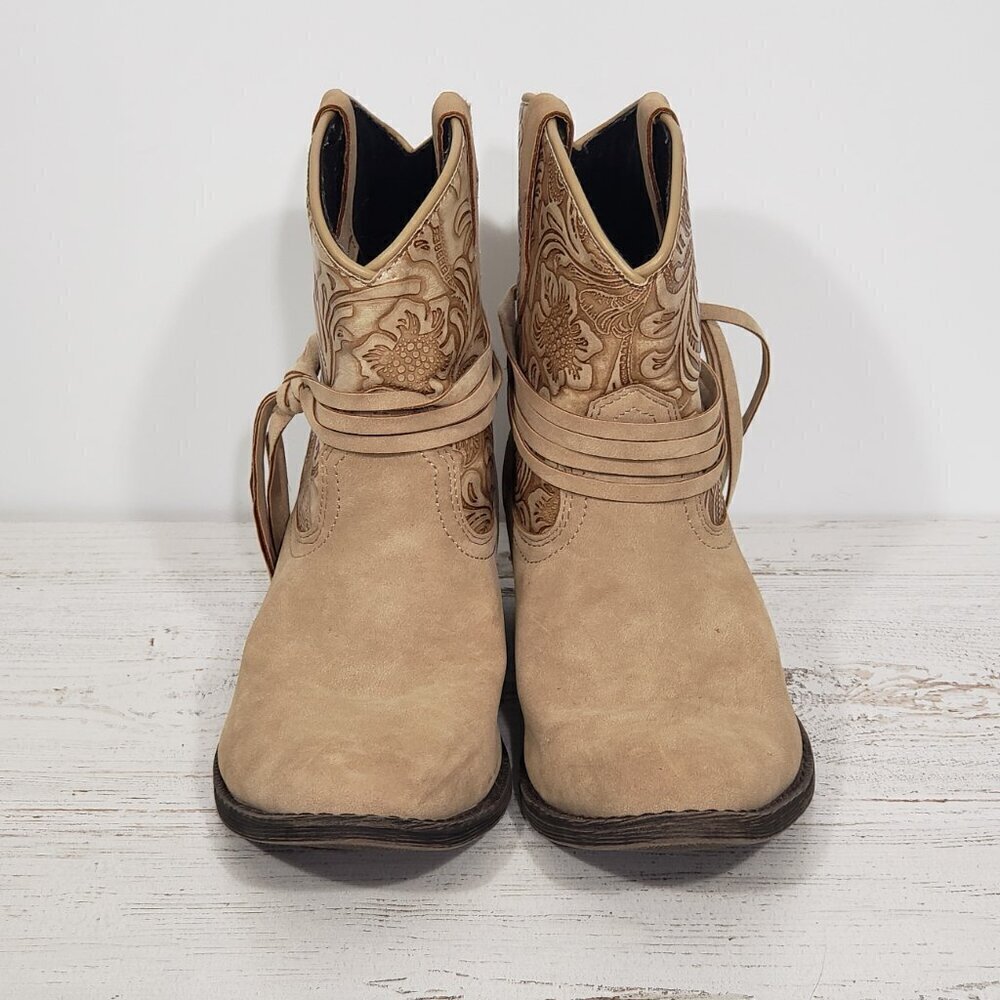 Dingo Faux Tan Embossed Leather Cowboy Bootie Boots Women's Size 6.5 - Picture 7 of 9